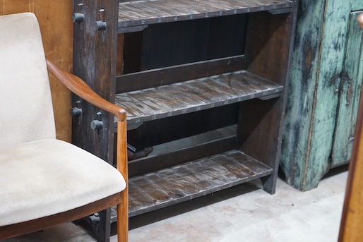 An early 20th century oak open bookcase, length 92cm, depth 26cm, height 130cm